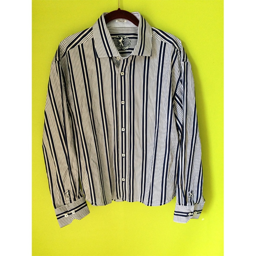 Bugatchi Fit Buttoned Mens Dress Shirt Stripe XL